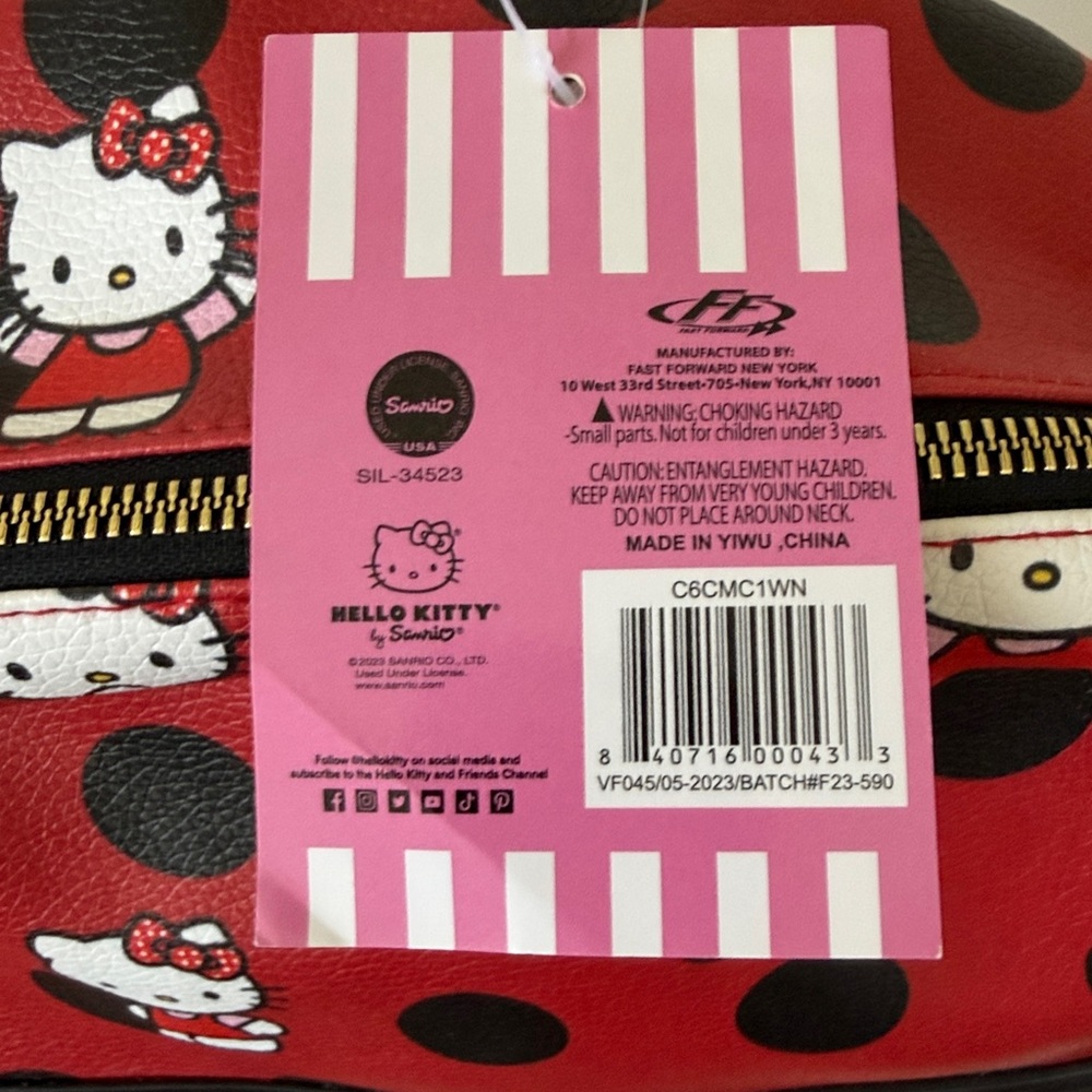 Hello Kitty Red and Black Polka Dot Faux Leather Backpack & Coin Purse - NEW - Picture 3 of 12
